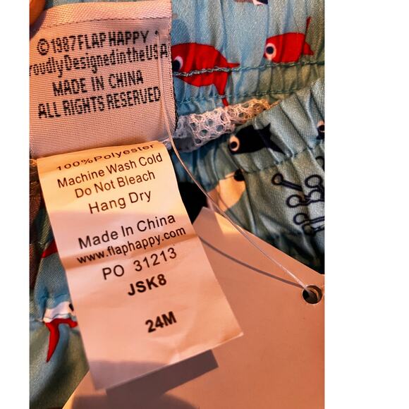 Flap Happy Baby Boys Swim Trunks Shark Print UPF 50+ Size 24M NWT 1987 80s VTG - Picture 7 of 7